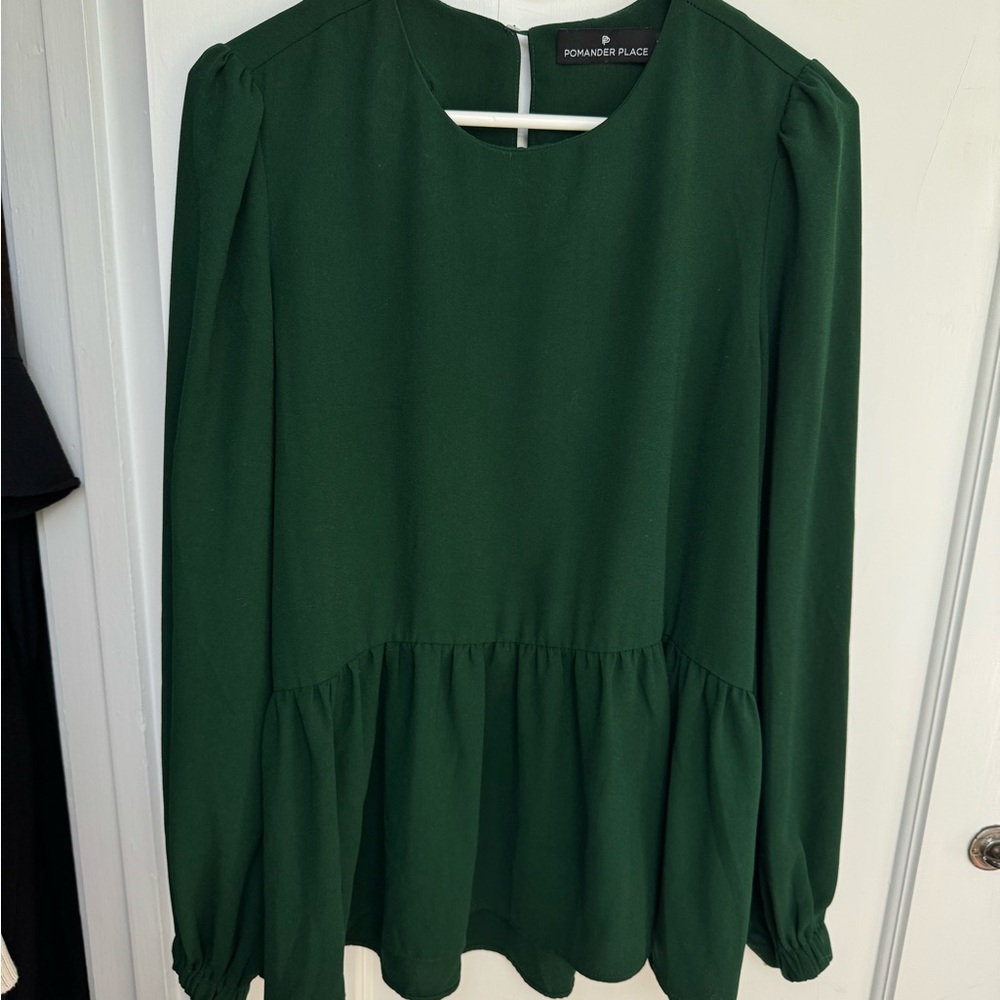 Pomander Place Hunter Green Peplum Blouse